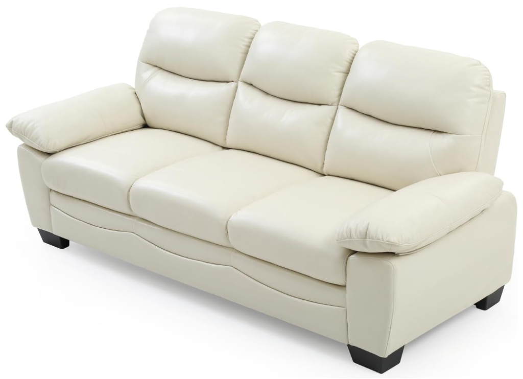 Passion Furniture tufted leather straight sofa in dark brown with nailhead trim detail.