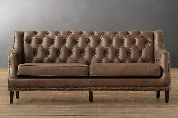  EDLME vintage tufted leather sofa with Chesterfield style design, perfect for reception area or living room.