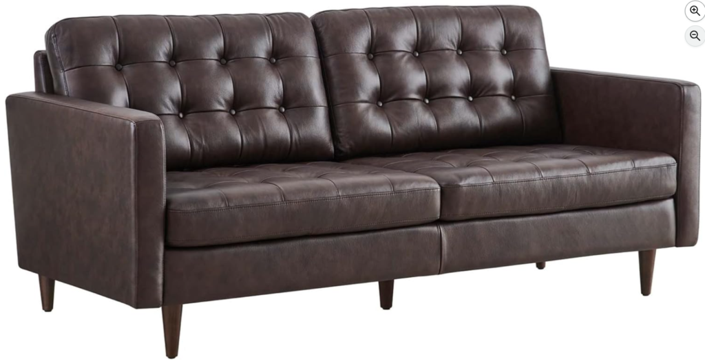  Exalt tufted vegan leather sofa in black with modern minimalist design and clean lines.