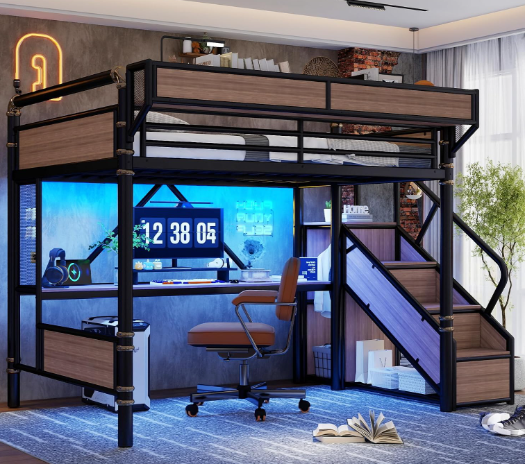Full size loft bed with stairs,