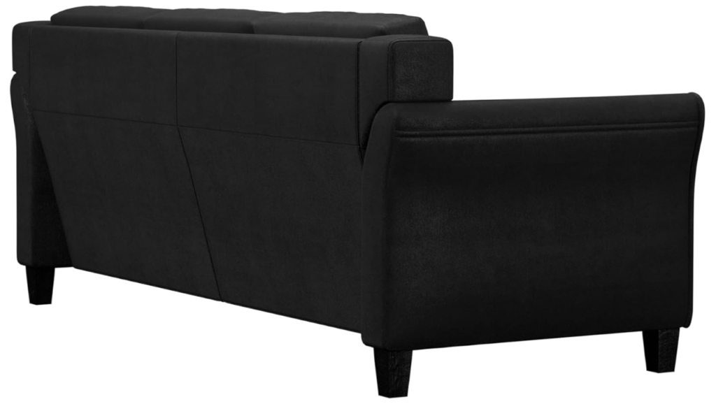 LifeStyle Solutions Harrington comforty sofa in black living room setup