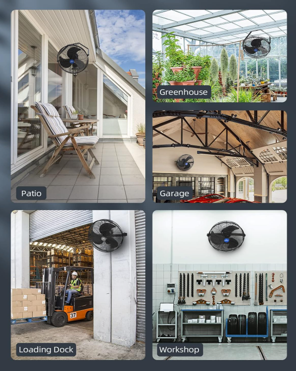  iLiving variable speed weatherproof wall-mounted industrial outdoor fan for garage, greenhouse, and patio use