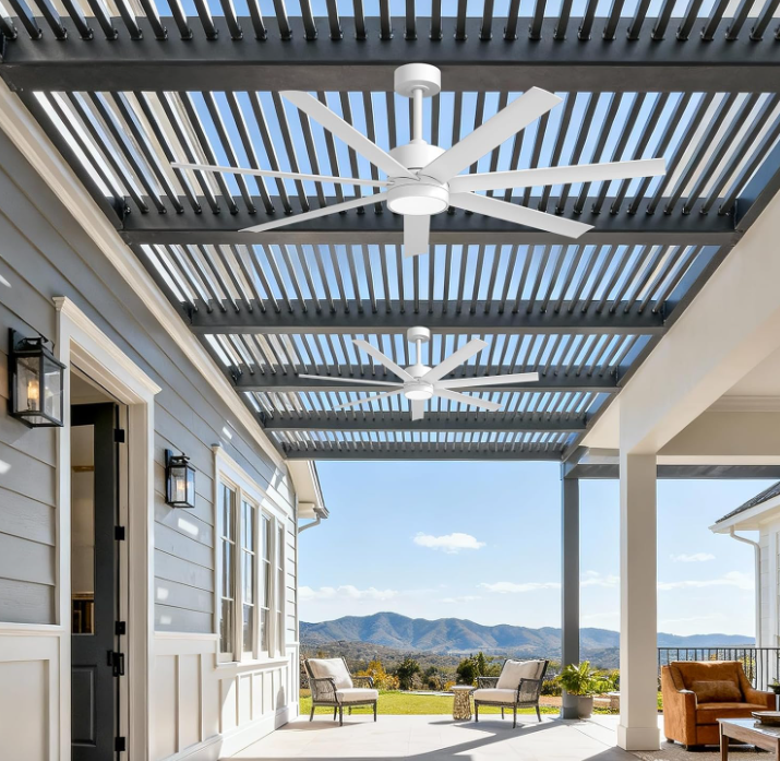 Best outdoor fan options for patio and porch use including ceiling fans, pedestal fans, and wall mount fans displayed side by side