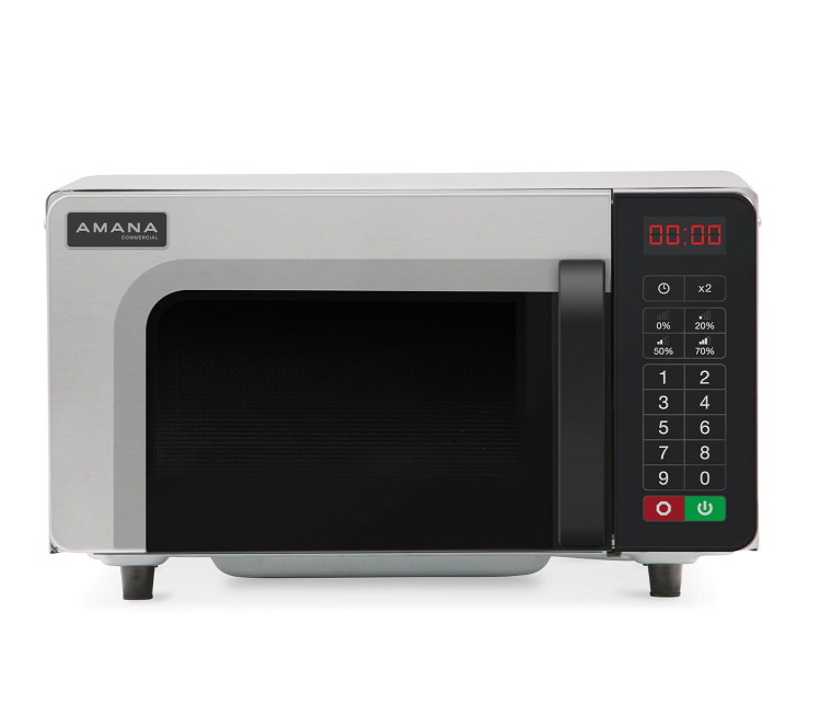 Amana RMS10TSA 1000-watt heavy-duty stainless steel commercial countertop microwave oven for restaurant and catering use