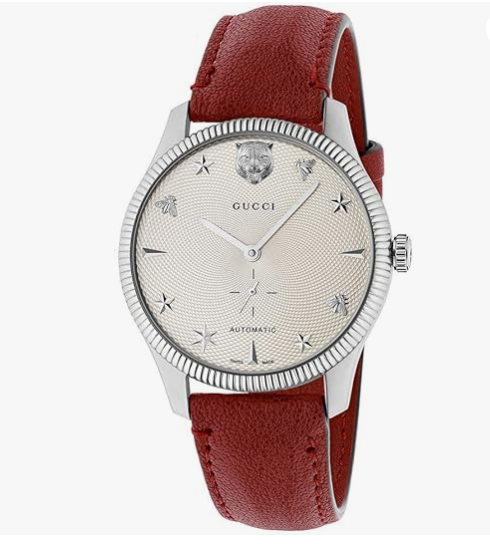 Gucci G-Timeless automatic silver-tone male watch with iconic bee motif and stainless steel bracelet — YA126346
