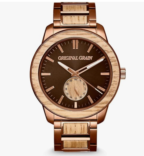 Original Grain Whiskey Espresso Barrel Watch 46mm wooden watch for men with bourbon barrel wood dial and espresso stainless steel