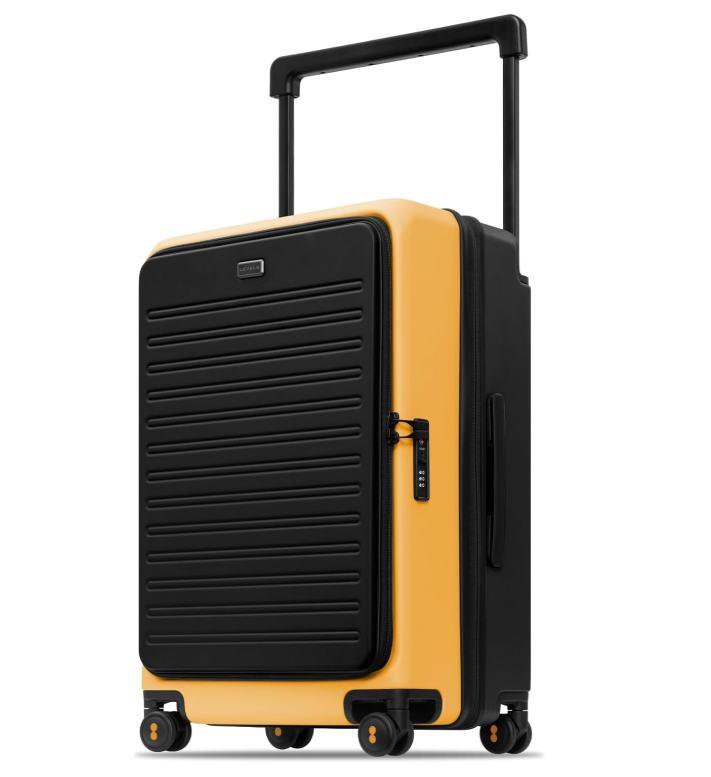  Level 8 luggage Adventure expandable suitcase set in yellow and black two tone design on white background