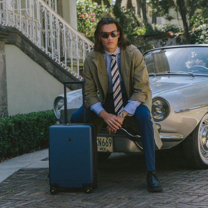 Level 8 luggage, TSA-approved, hardshell, lightweight checked suitcase in dark charcoal color