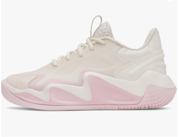 Under Armour womens volleyball shoes in white and black on court
