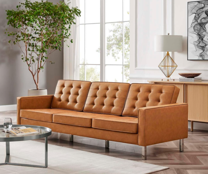 A tufted leather sofa