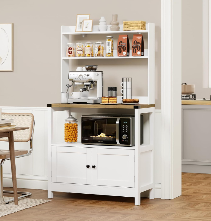farmhouse freestanding microwave and cabinet with hutch door