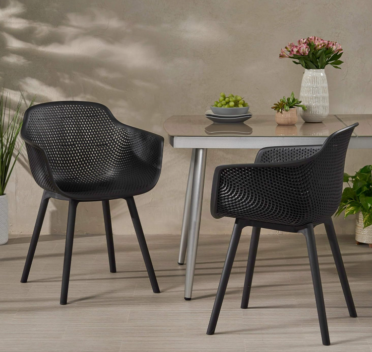 Christopher Knight Home Davina outdoor dining chair set of 2 in black polypropylene