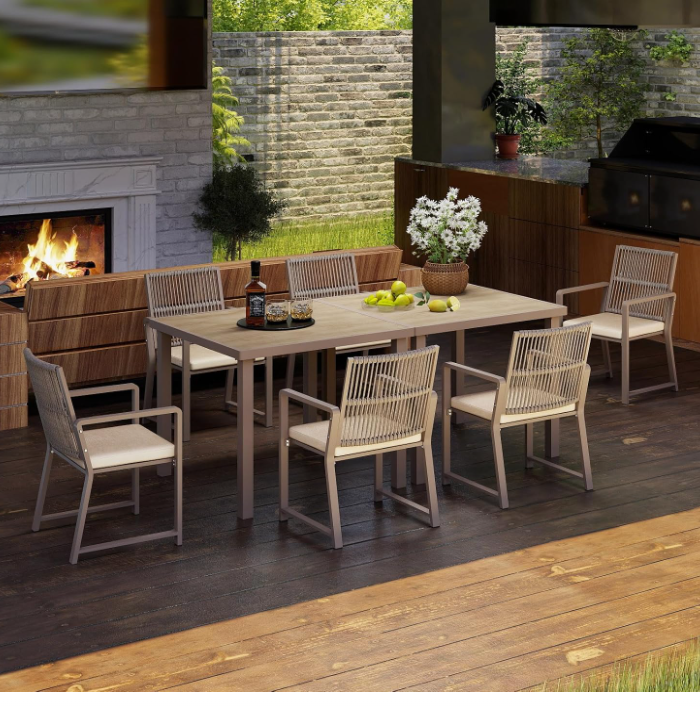 Coreporch all-weather woven rope outdoor dining chair with ergonomic backrest and cushion