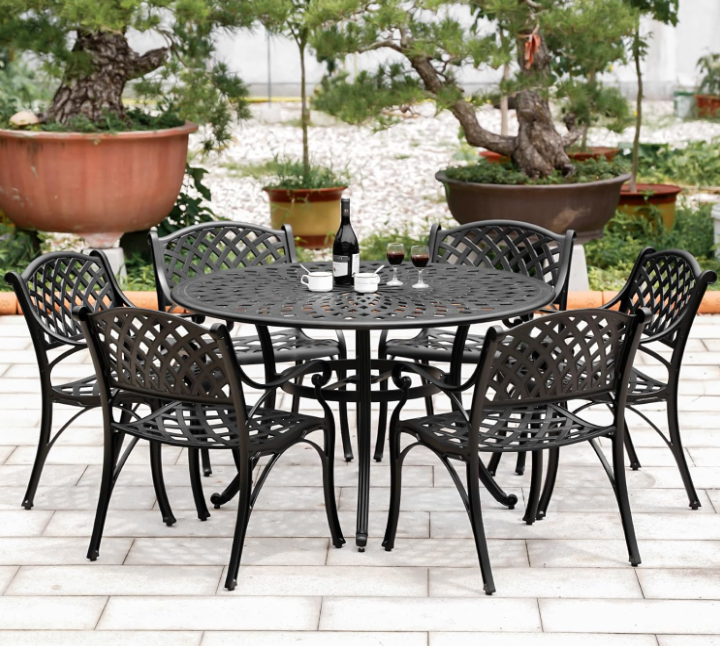 Aloomis patio dining chair with removable cushion and ergonomic backrest