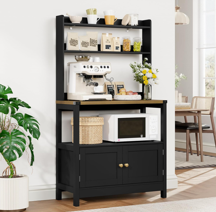  5-tier freestanding microwave cabinet in farmhouse style
