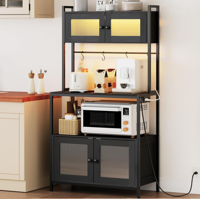 HOOBRO industrial microwave cabinet with LED lights and storage