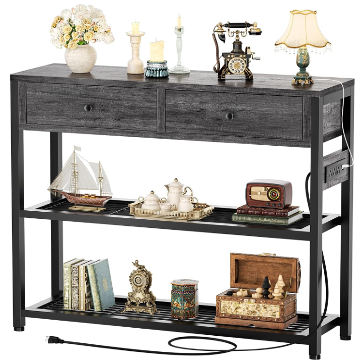 Modern furniture table console with drawers and storage shelves for entryway