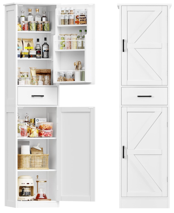 TEENFON tall storage cabinet with drawer and door shelves in white